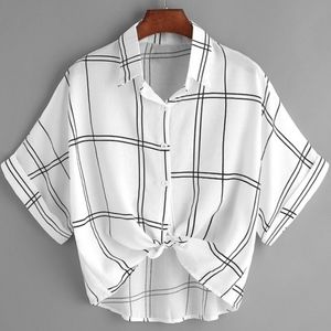 Grid Printed Button Down Tie Shirt